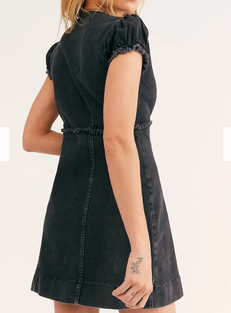 Free People Something Sweet Mini black denim dress - Picture 2 of 8